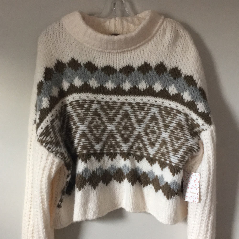 NWT  Free People Alpine Crop Mock Neck Chunky Knit Sweater Snowy Forest new M - Picture 8 of 12